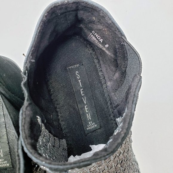 Steven by Steve Madden Enda Women’s Cross Knit Metallic Silver & Black Booties 8 - Picture 9 of 10